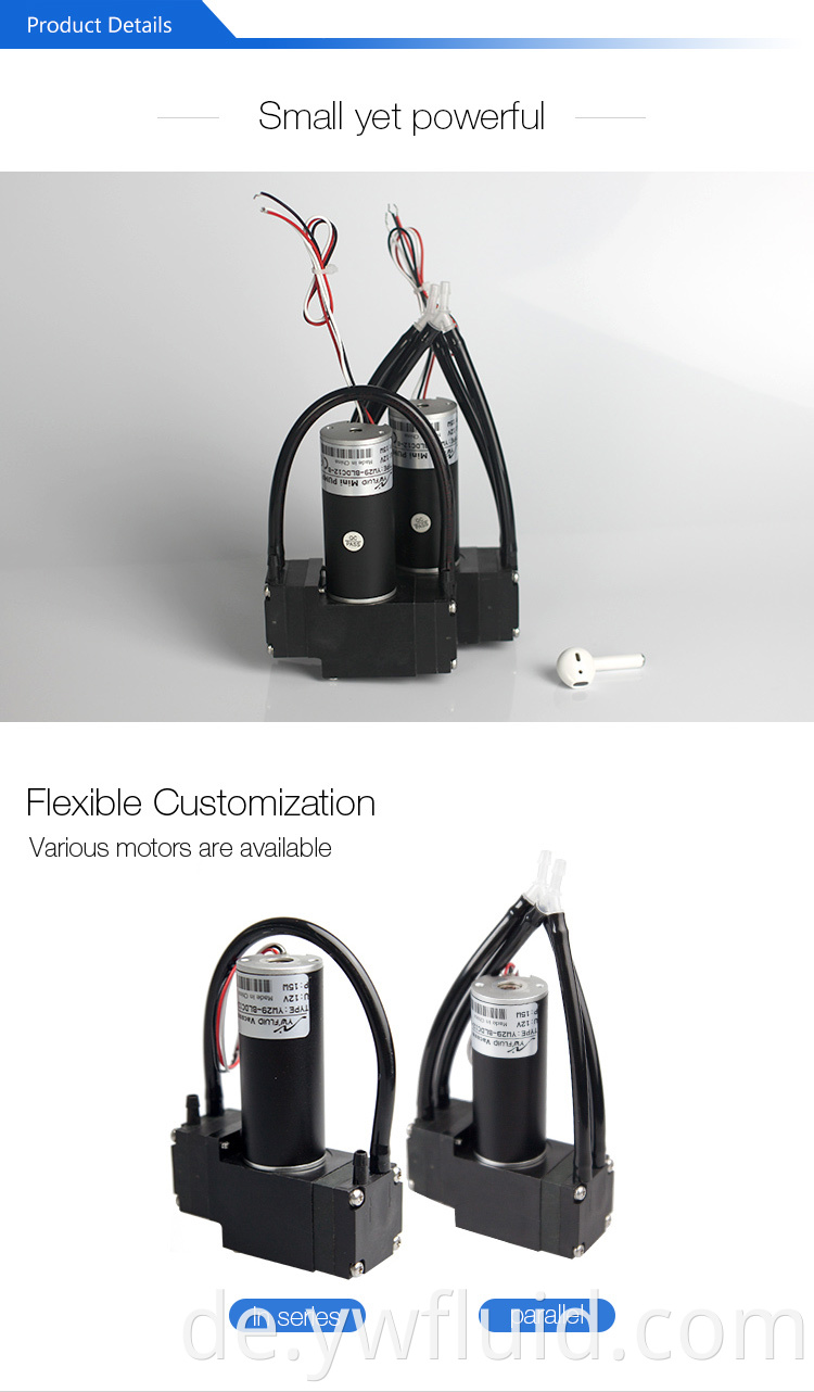 YWFLUID 24V Mikromembran Gaspumpe mit gutem Vakuum und langer Lebensdauer